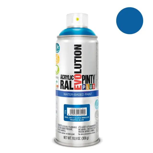 Pinty Plus Evolution Water-Based Gloss Σπρέι βαφής ακρυλικό με βάση το νερό 400ml Traffic Blue / RAL 5017