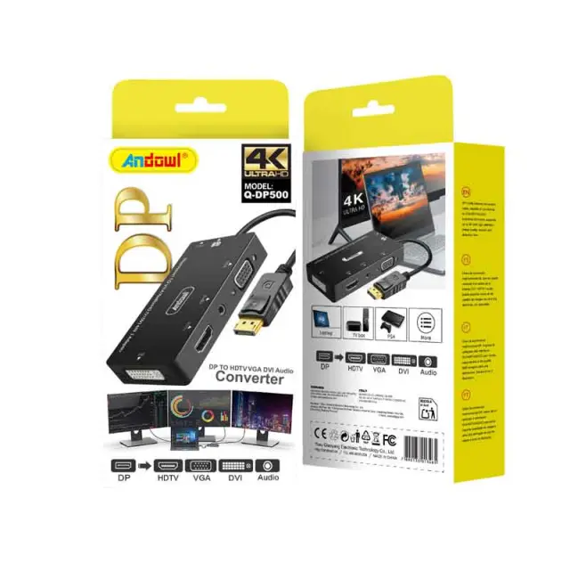 Andowl Μετατροπέας DisplayPort σε HDMI VGA DVI με Ήχο 4K - DP to HDMI VGA DVI Audio Converter 4K 0751140