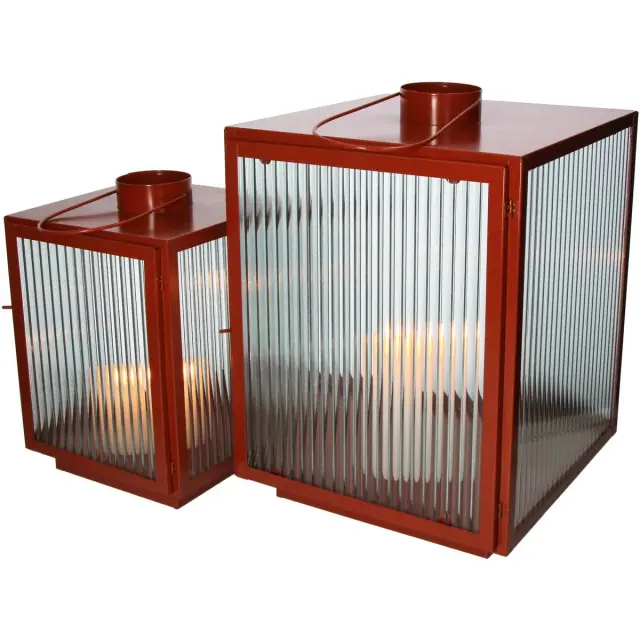 Φανάρι Κόκκινο Μέταλλο/Γυαλί 29x34.5x39cm Σετ 2Τμχ 2