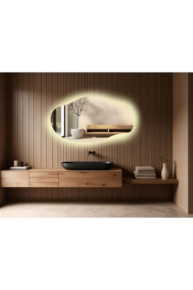 Stewehome Ασύμμετρος καθρέφτης τοίχου με LED φωτισμό ημέρας 150x80 cm 2