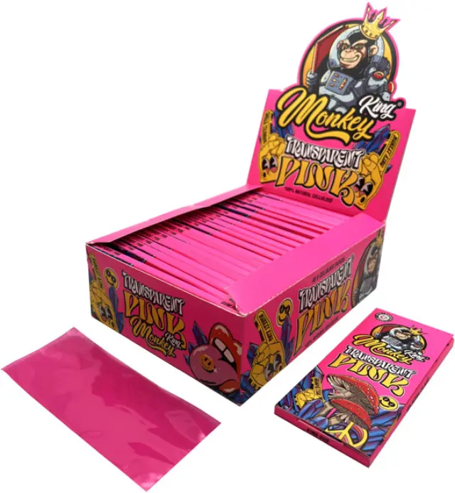 Monkey King Χαρτάκια King Size Διάφανα Cellulose Transparent Pink- 40φ. 2