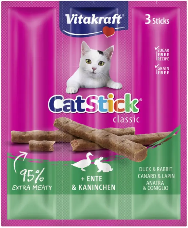 Vitakraft Cat Stick Classic Duck & Rabbit Λιχουδιά για Γάτες (3x18gr) Μονόχρωμο