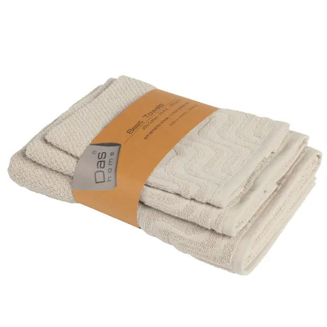 Σετ 3Τεμ Πετσέτες 30x50-50x90-70x140 550gsm Best Das Home 0880 Beige 95% Βαμβάκι-5% Πολυέστερ