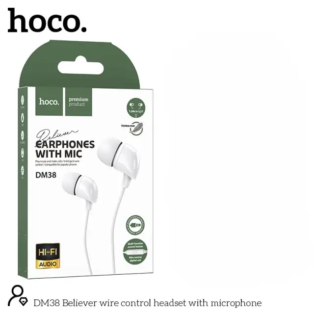 Hands Free Hoco DM38 Believer Stereo 3.5mm με Μικρόφωνο και Πλήκτρο Λειτουργίας 1.2 Λευκά 3
