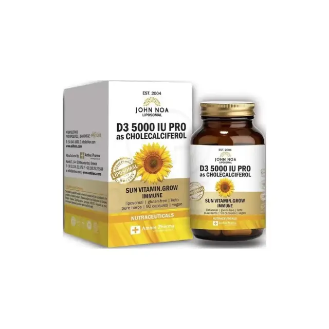 John Noa Liposomal D3 5000iu Pro as Cholecalciferol Λιποσωμιακό συμπλήρωμα διατροφής για την υγεία των οστών και του ανοσοποιητικού., 90caps