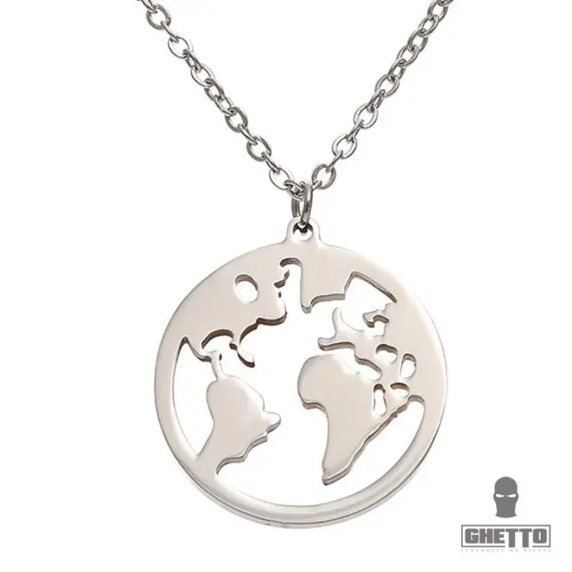 Ghetto Necklace Map Pendant Silver