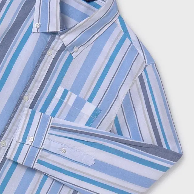 Junior 10 έως 18 ετών Πουκάμισο μακρυμάνικο ρίγες Better Cotton ecofriends λευκό 2