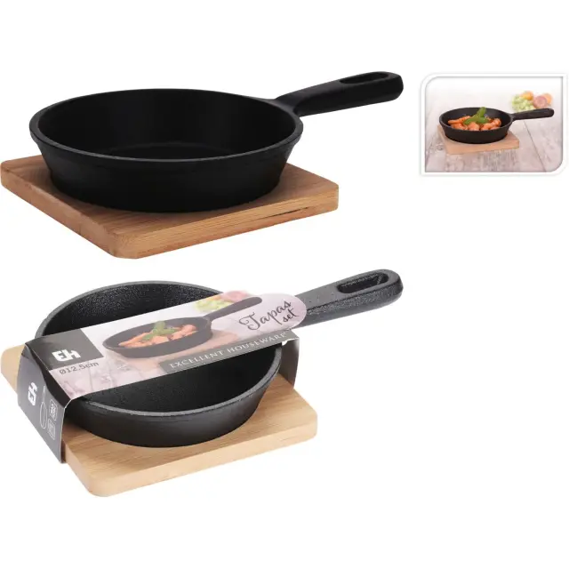 Μαντεμένιο τηγανι tapas Excellent Houseware με σανίδα bamboo Διαστάσεων 21x12.5x3cm C80652830