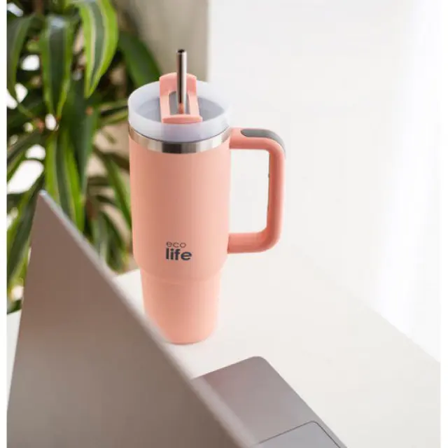 Ecolife® - Ανακυκλώσιμο Handled Tumbler Θερμός BPA Free 900ml- Flamingo Pink. 3