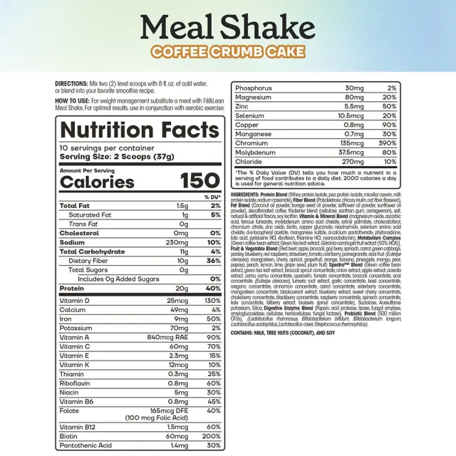 Fit & Lean Meal Shake Coffee Crumb Cake, 10 Servings 2