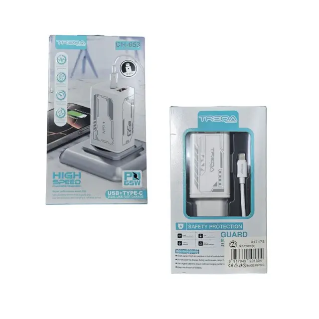 Treqa Φορτιστής Ταχείας Φόρτισης PD 65W – USB & Type-C CH-653 - Fast Charger 017178