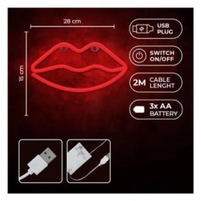 Neon LED Forever Light FLNEO8 LIPS (USB/Μπαταρίας & On/Off) Κόκκινο N64445 3