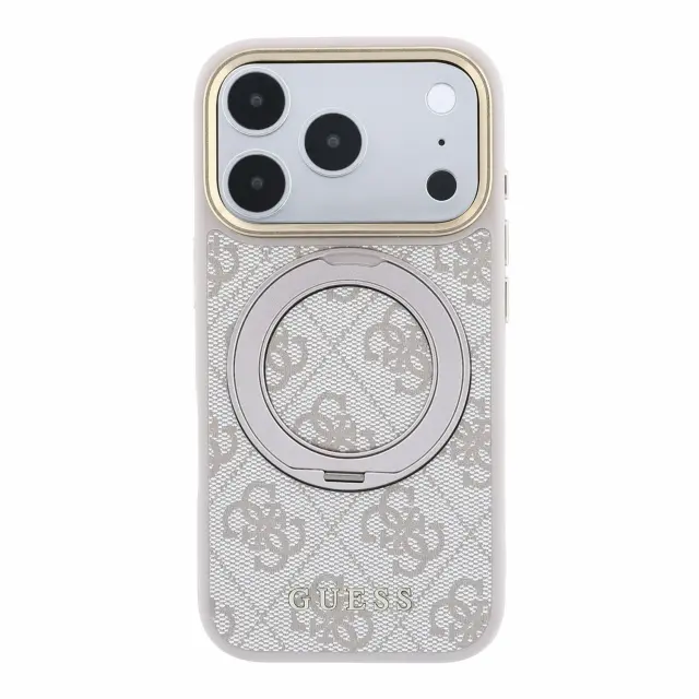 Guess PU 4G Ring Stand MagSafe Case for iPhone 18 Pro Pink 3