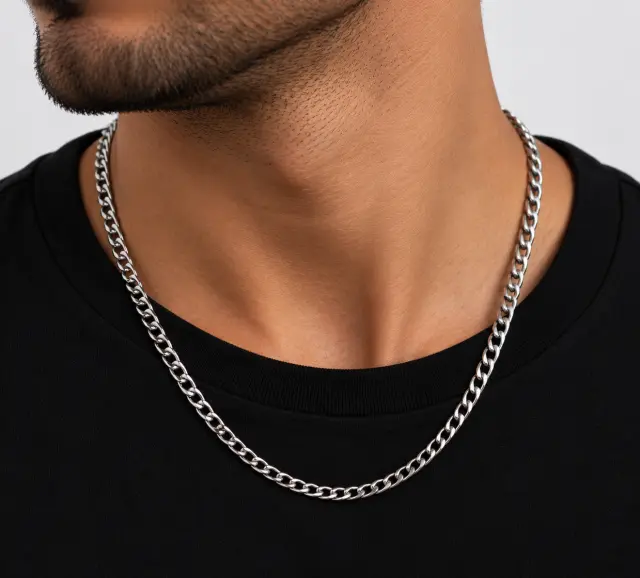 Ghetto Silver Chain Necklace 50cm – Unisex 3