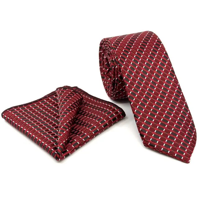 Γραβάτα Microfiber σε Μπορντό Μοτίβο Σετ με Μαντηλάκι