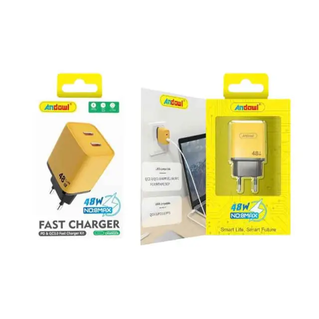 Andowl Φορτιστής Χωρίς Καλώδιο με 2 Θύρες USB-C 48W 8MAX - Fast charger 075842
