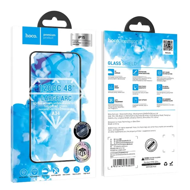 Tempered Glass Hoco Premium Series A34 9D Large Arc Dustproof Anti-glare 0.4mm για Apple iPhone 15 iPhone 16 2