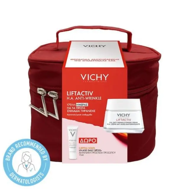 Vichy Set Liftactiv H.A. Anti-Wrinkle Firming Cream Κρέμα Ημέρας για Κανονική - Μεικτή Επιδερμίδα 50ml + Δώρο Capital Soleil UV-AGE Daily SPF50+ 15ml + Νεσεσέρ Κόκκινο 1τμχ