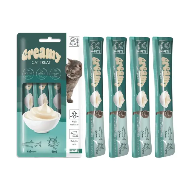 M-PETS Creamy Treats Κρέμα Γάτας Σολομός & Μοσχάρι 60gr (4x15gr)