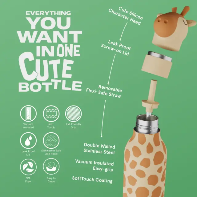 ASOBU Παγούρι Ανοξείδωτο Bestie - Giraffe Spots 460 ml 3