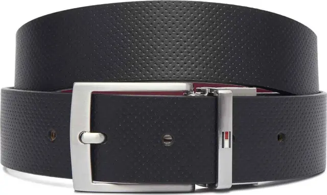 Tommy Hilfiger Ανδρική Μεσαία Ζώνη Διπλής Όψης Adan Rev 3.5 Pebble Μαύρο/Μπορντώ 95cm
