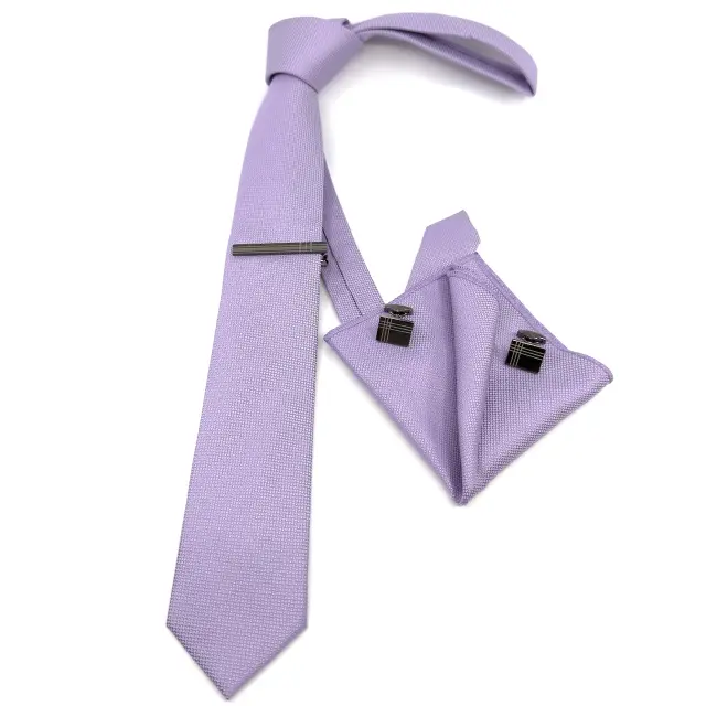 Μωβ Λιλά Γραβάτα Oxford 6,5 cm με Ασορτί Μαντήλι 2