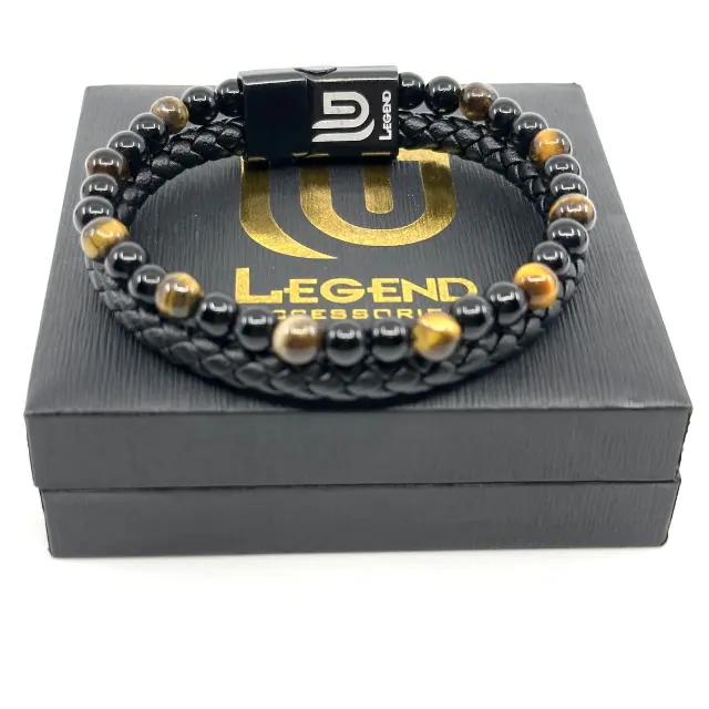 Tiger Eye Δερμάτινο Βραχιόλι από Ανοξείδωτο Ατσάλι 2