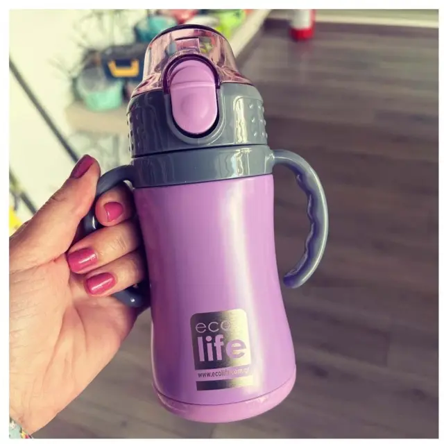 Ecolife Kids Thermos Lilac Ανοξείδωτο Παγούρι Θερμός με Καλαμάκι και Χερούλια 300ml 3