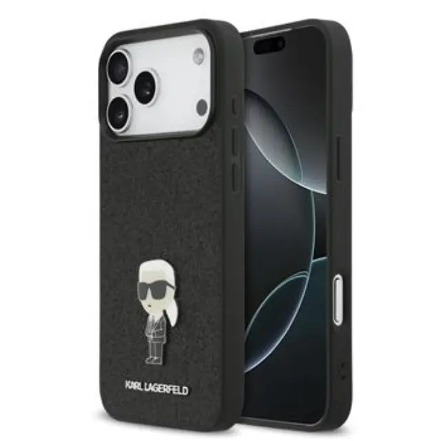 Karl Lagerfeld Fixed Glitter Metal Ikonik Case for iPhone 17 Pro Max Black
