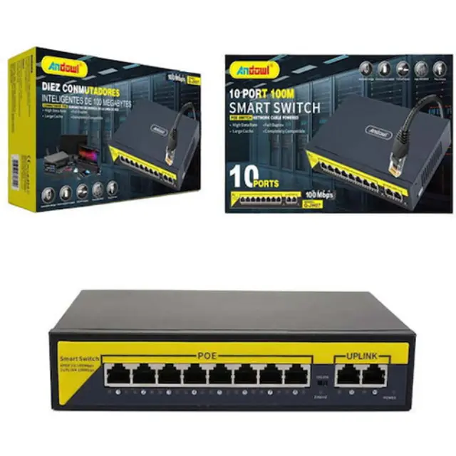 Andowl Q-jh07 Διακόπτης Poe Δικτύου 10 Θύρες 100μ 100mbps - 10 Port Smart Switch Poe Network Cable Powered 2