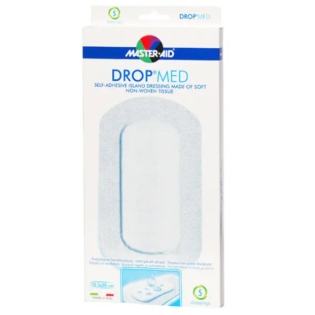 Master Aid | Drop Med αντικολλητικές, αυτοκόλλητες γάζες ιδανικές για την γρήγορη ανάπλαση της πληγής | 10,5x20 | 5τμχ