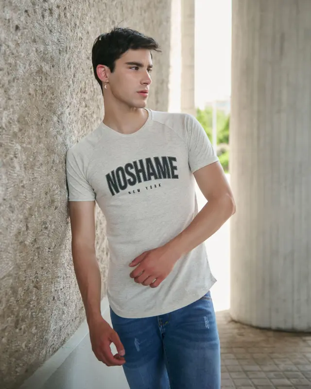 T-shirt Noshame® Γκρί με τύπωμα - QR112329 - M