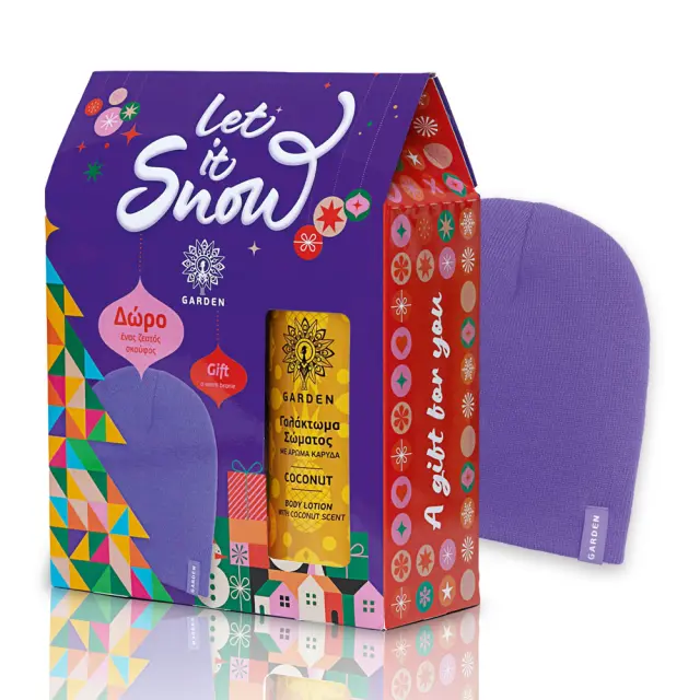 Garden Let It Snow Festive Set Coconut Body Lotion Γαλάκτωμα Σώματος με Άρωμα Καρύδα & Δώρο ένας Ζεστός Σκούφος, 1 σετ