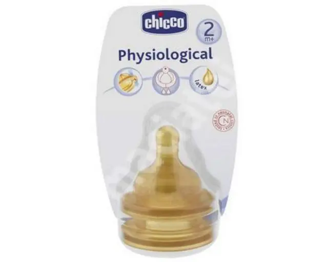 Chicco Physiological Latex, Θηλή Καουτσούκ για Μπιμπερό, Μέτριας Ροής, 2m+, 2τμχ 2