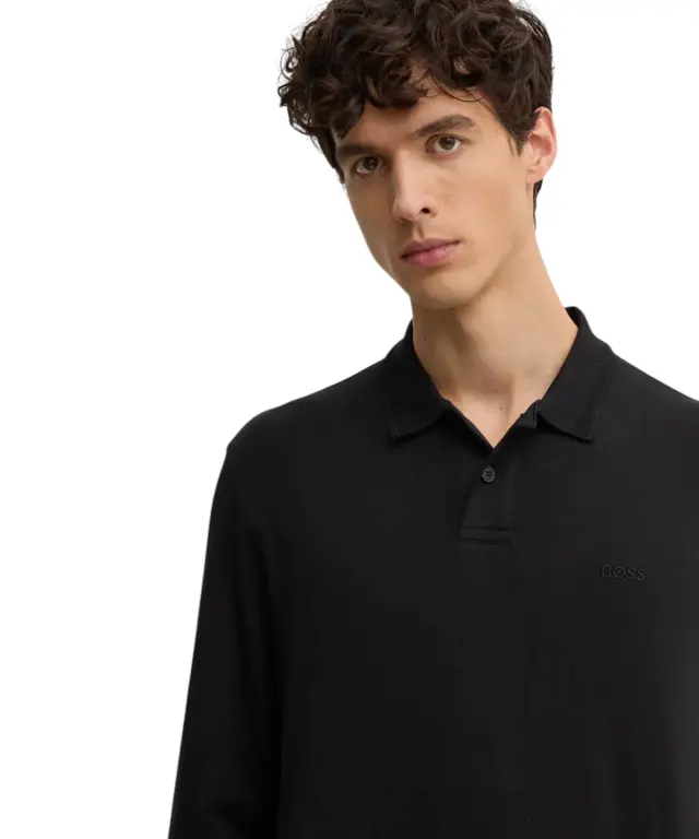 Hugo Boss - Ανδρική Μακρυμάνικη Μπλούζα Polo Pe_Interlock_Long 50527525-001 Μαύρο 3