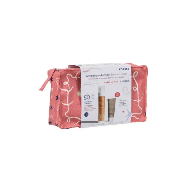 Korres Promo Antiaging & Antispot Suncare Ritual Αντηλιακή & Αντιρυτιδική Προστασία με Red Grape Αντηλιακή Κρέμα Προσώπου SPF50, 50ml, Black Pine Κρέμα Ημέρας για Σύσφιξη & Lifting, 20ml & Δώρο Naked Summers x Korres Νεσεσέρ, 1τεμ, 1σετ