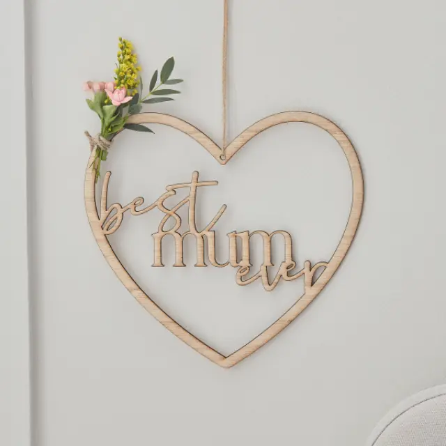 Ξύλινη Διακοσμητική Καρδιά Best Mum Ever