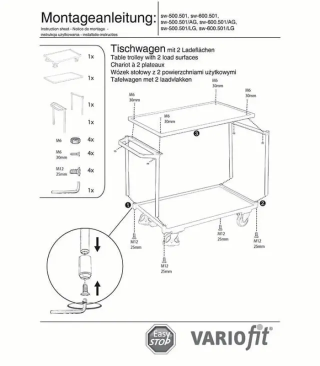 Variofit sw-600.501/AG Τρόλεϊ Μεταφοράς 2 Επιπέδων για Φορτίο Βάρους ως 250kg 2
