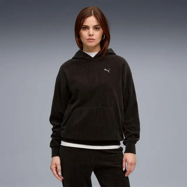 Puma Women's Essentials Elevated Comfort Velour Rib Hoodie Μαύρο 688107-01 (Puma) - Large 3