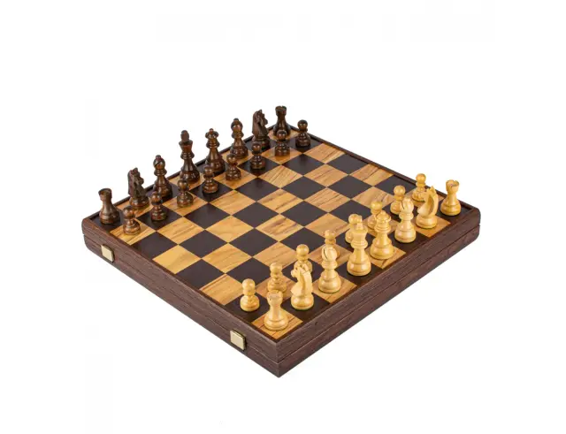 Σετ Χειροποίητο Σκάκι Wooden Chess Manopoulos από Ξύλο, με πιόνια Staunton, θήκη αποθήκευσης και διαστάσεις 43x43cm - Olive BurlSKW43B50H 3