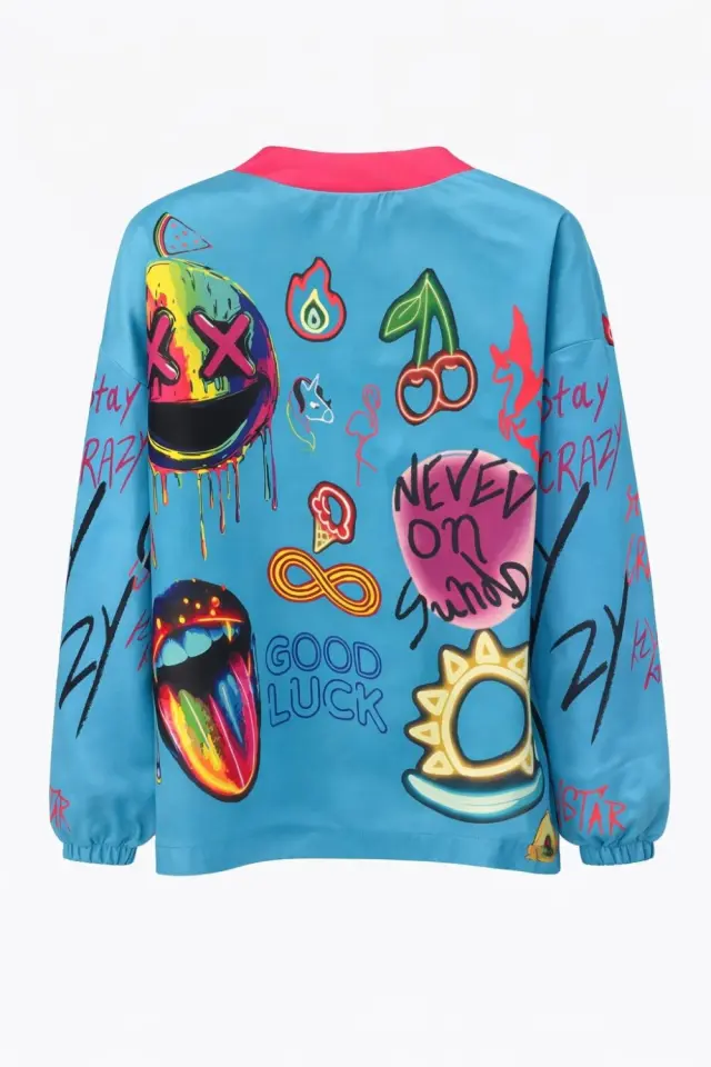 Never On Sunday “No Bad Vibes” Jacket (151065012-TURQUISE) - M 2