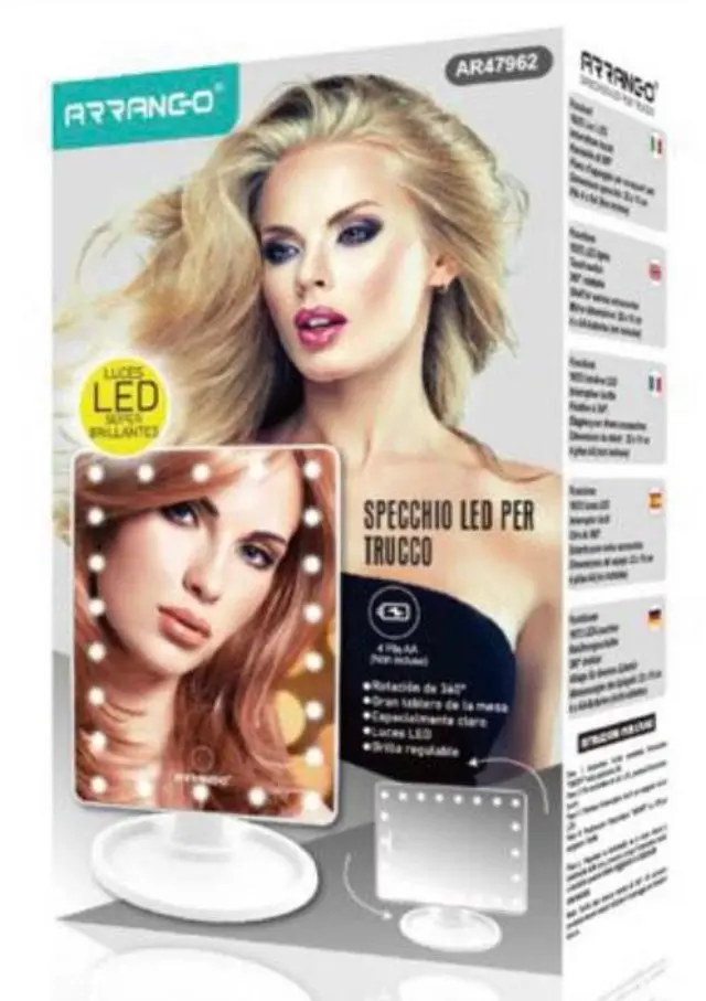 Περιστρεφόμενος καθρέπτης με LED φωτισμό Arrango AR47962 Ροζ 2