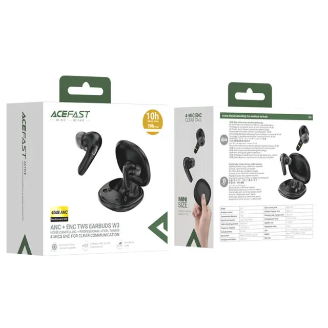 Wireless Hands Free Acefast W3 v5.4 350mAh ANC TWS 4-mic ENC με Mini Θήκη Φόρτισης Μαύρα 2