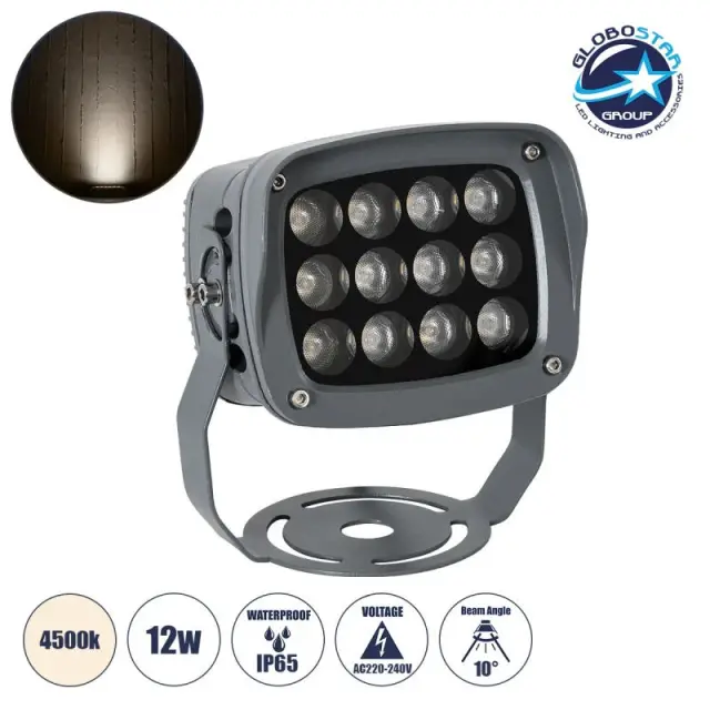 Προβολέας Wall Washer LED 12W 4500K 10° IP65 FLOODXENA Ανθρακί Σκούρο Γκρί