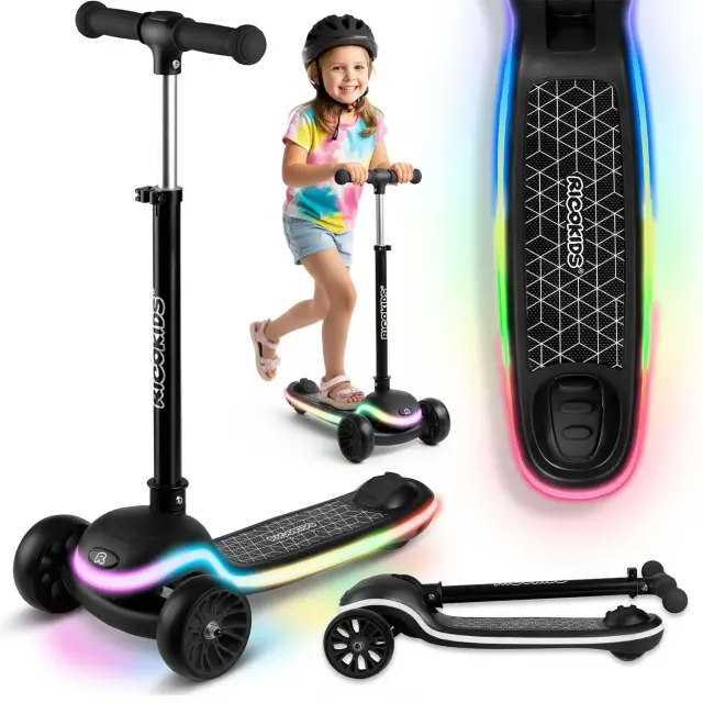 Ricokids Παιδικό Πατίνι Leddi Αναδιπλούμενο με 3 Τροχούς & Led Μαύρο