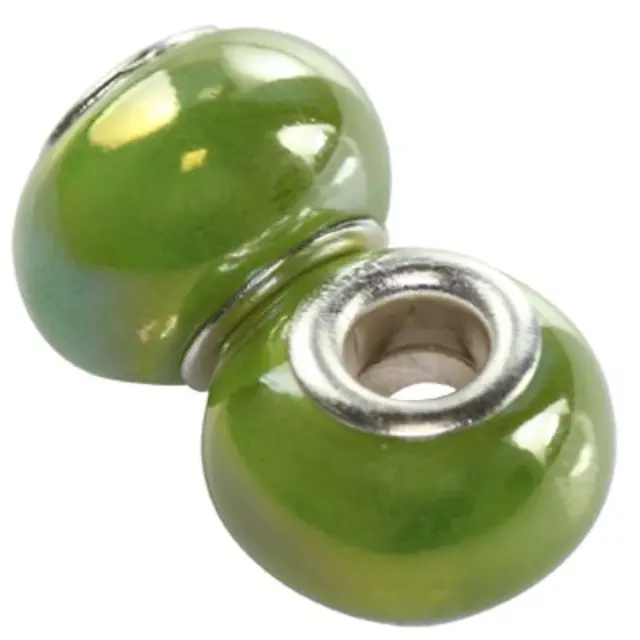 Χάντρα Modular Ceramic Shining AB Green 10x16mm - 5τεμ
