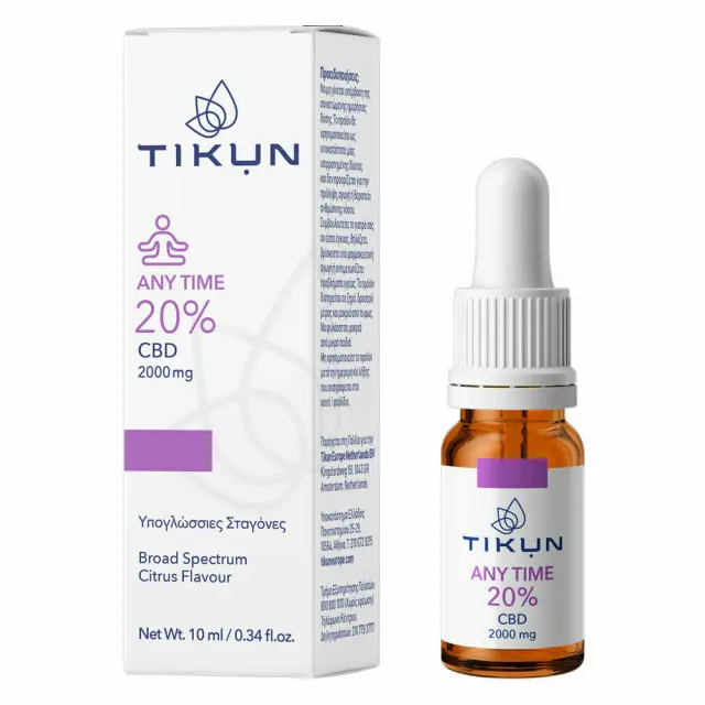 Tikun | Any Time 20% | Έλαιο Κάνναβης σε Υπογλώσσιες Σταγόνες με 20% CBD Γεύση Κίτρο | 10ml 2