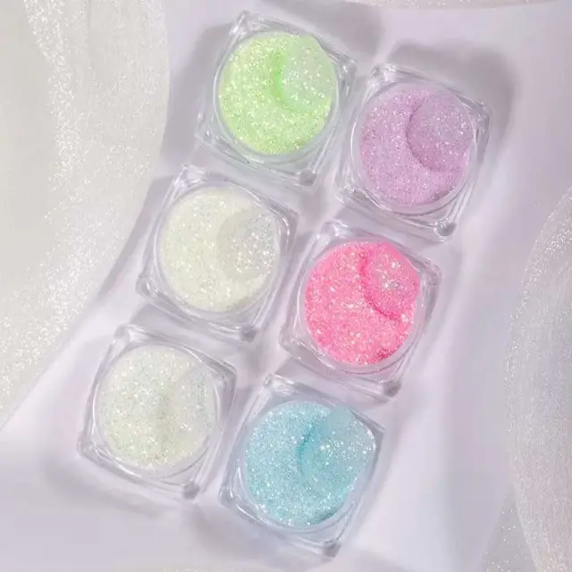 Σκόνες νυχιών Glitter φωσφοριζέ Sugar Σετ 6τμχ