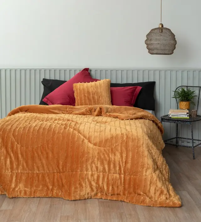 Κουβερτοπάπλωμα 240Χ260 King Size Palamaiki Flannel Gwen Gold