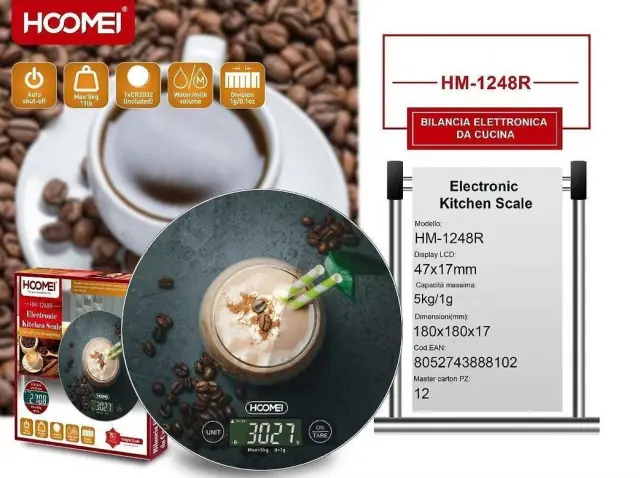 Ψηφιακή Ζυγαριά Κουζίνας 1gr/5kg Μαύρη Hoomei HM-1248R 2